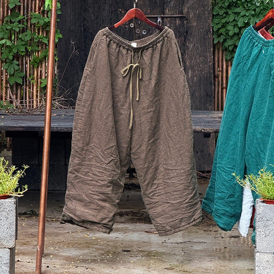 Retro Linen Washed Solid Color Cotton-In Solid Color Warm Pants
