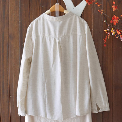 Autumn Retro Round Neck Embroidered Loose Long Sleeves Shirts