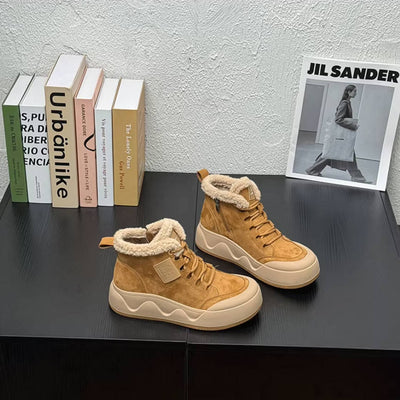 Retro Leather Sueded Thick Sole Platform Warm Plush Ankle Boots