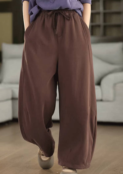 Winter Retro Cotton Thick Solid Color Fleece-Lined Casual Pants