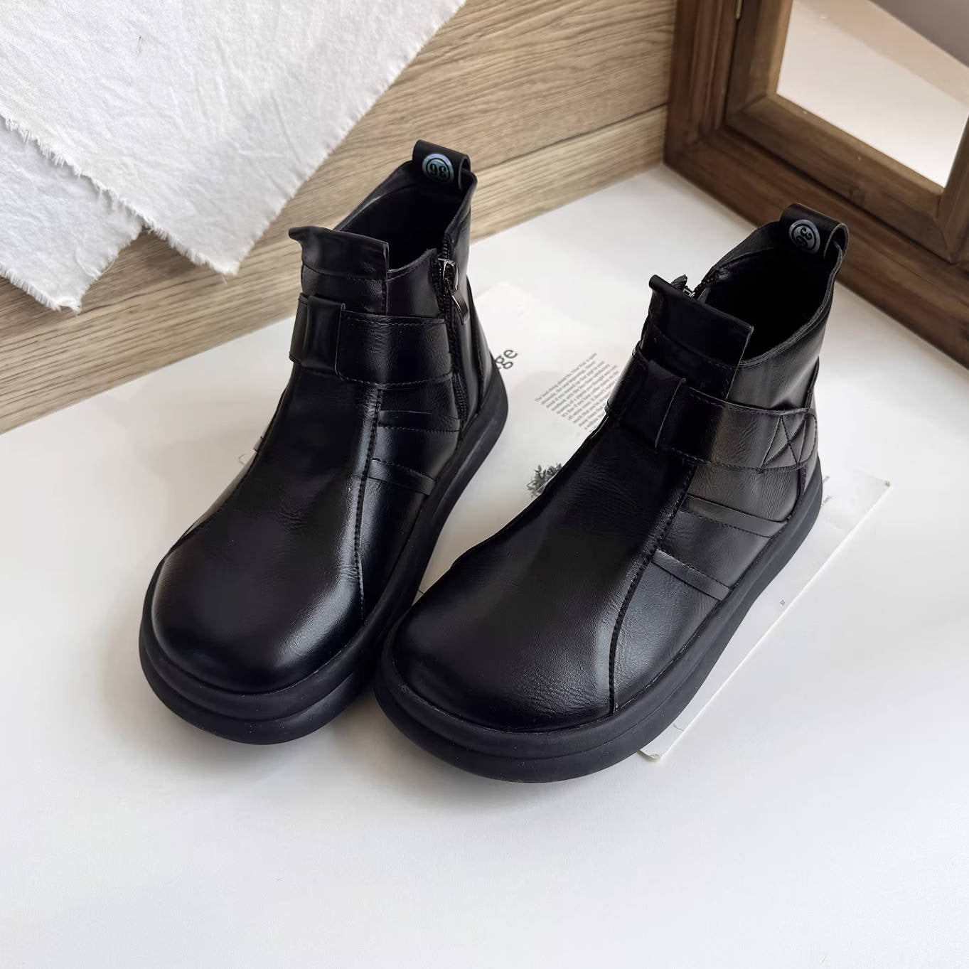 Retro Soft Leather Flat Sole Velcro Casual Round Toe Ankle Boots