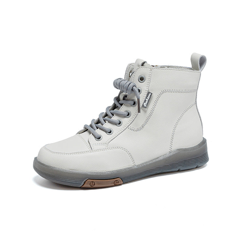 Top Leather Classic Patchwork Soft Flat Sole Zipper Boots