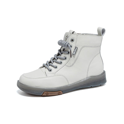 Top Leather Classic Patchwork Soft Flat Sole Zipper Boots