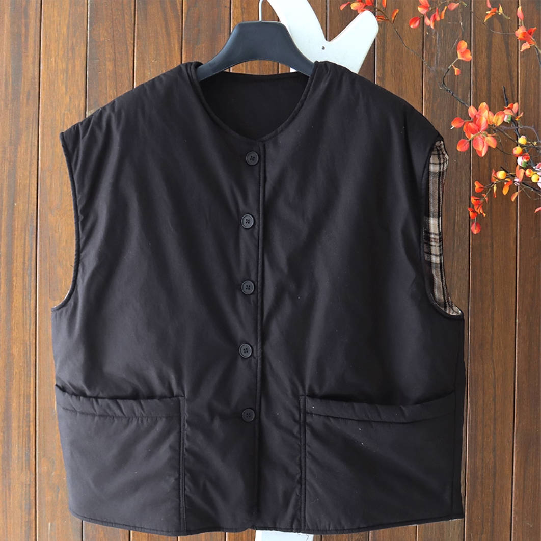 Women Winter Cotton Round Neck Thick Warm Cotton-In Vest