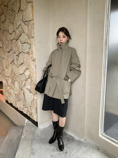 Autumn Casual Cotton Lapel Lace-Up Middle Length Coat