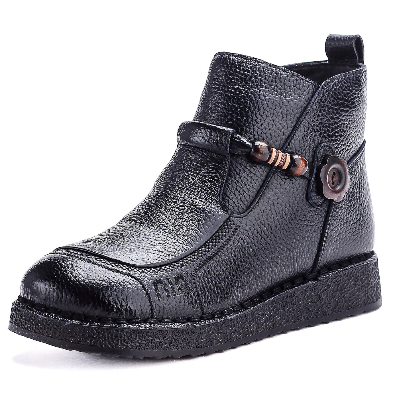 Top Leather Round Toe Casual Soft Sole Zipper Plush Ankle Boots