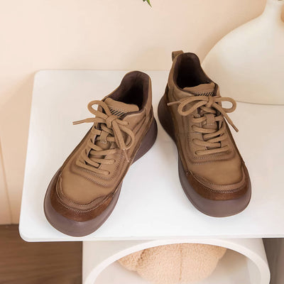 Winter Genuine Leather Soft Flat Sole Wool-In Lace-Up Sneakers