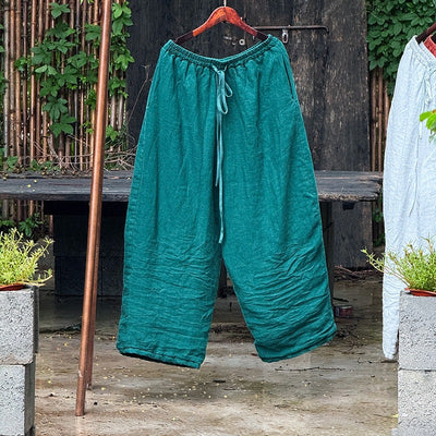Retro Linen Washed Solid Color Cotton-In Solid Color Warm Pants