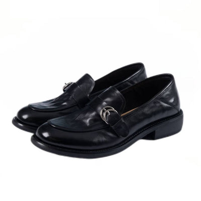 Retro Top Leather Soft Sole Shallow Loafer Chunky Shoes
