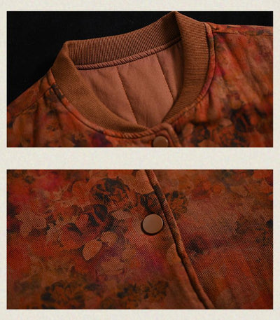 Women Winter Trendy Vintage Floral Cotton Bomber Jacket