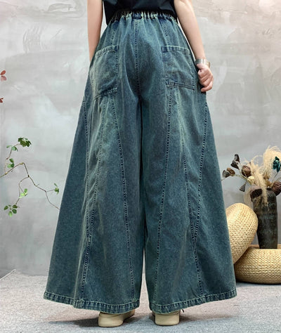 Retro Autumn Denim Loose Wide Leg Patchwork Jeans