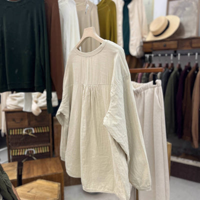 Autumn Cotton Comfortable Round Neck Solid Color Tops