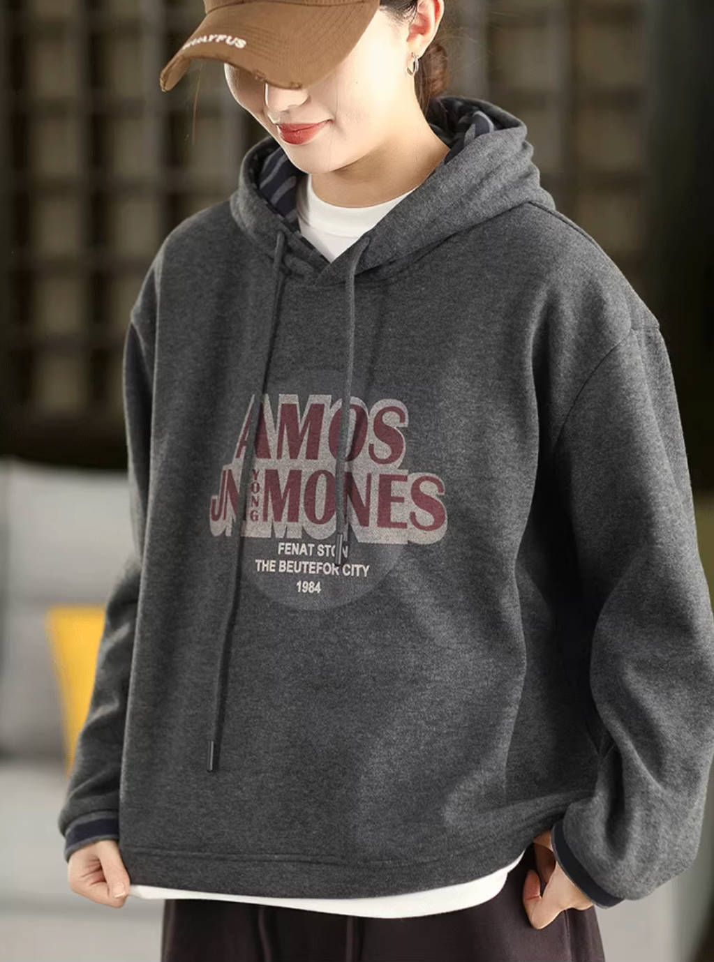 Winter Cotton Knitted Letters Printed Thick Plush Hoodies