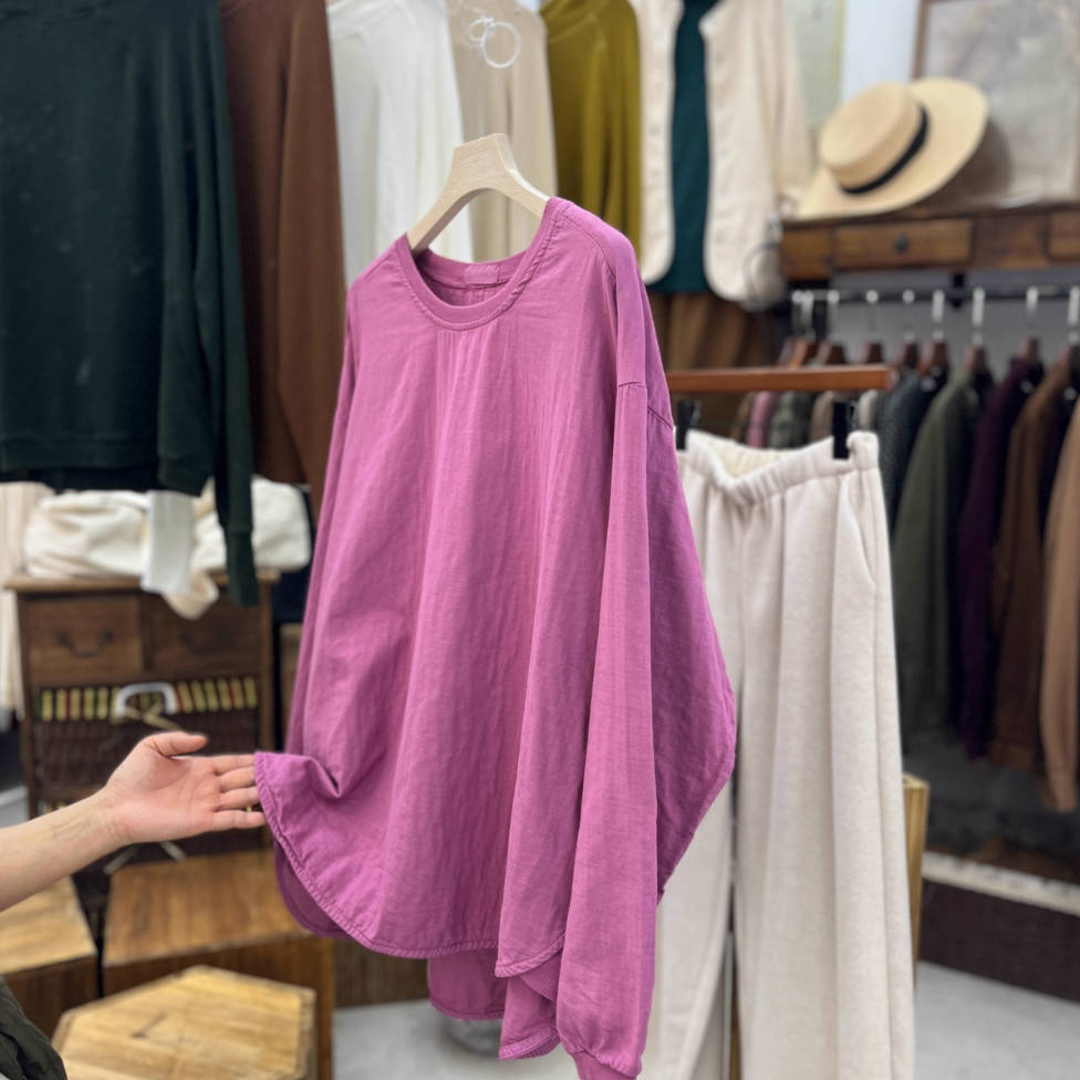 Autumn Cotton Comfortable Round Neck Solid Color Tops