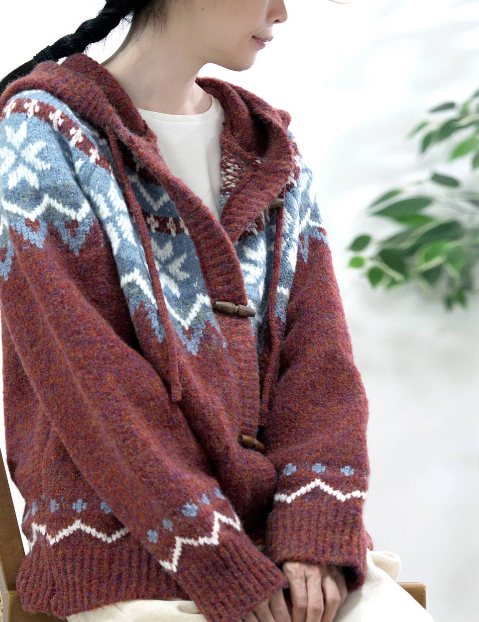 Retro Warm Knitted Jacquard Thick Hoodies Sweater Coat
