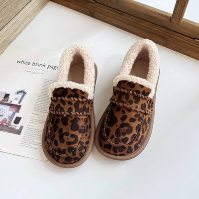 Warm Sueded Shallow Round Wide Toe Fleece-Lined Flat Shoes