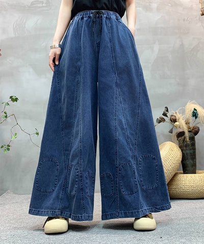 Retro Autumn Denim Loose Wide Leg Patchwork Jeans