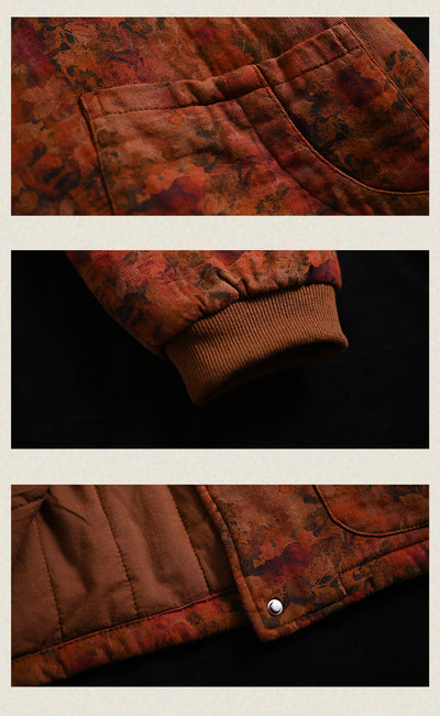 Women Winter Trendy Vintage Floral Cotton Bomber Jacket