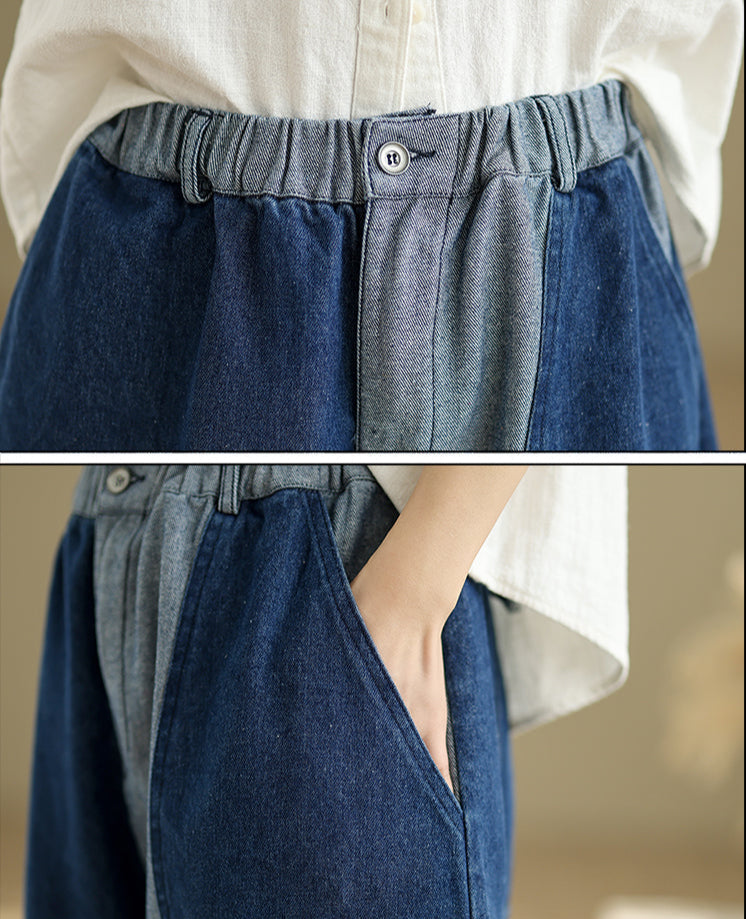 Babakud Women Spring Vintage Patchwork Denim Loose Wide-Leg Pants