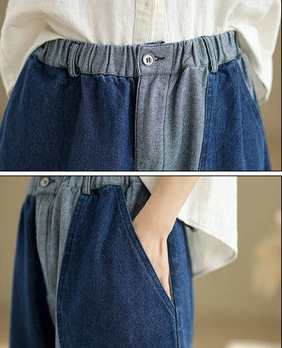 Babakud Women Spring Vintage Patchwork Denim Loose Wide-Leg Pants