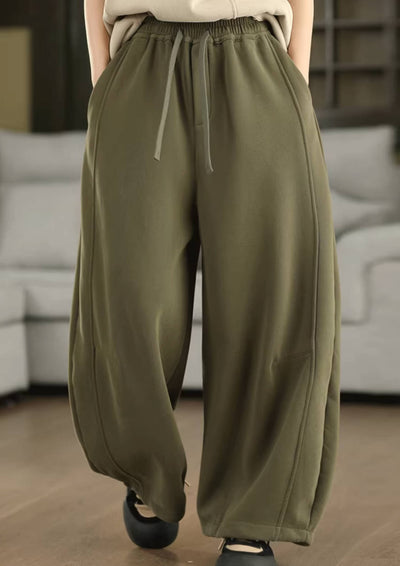 Winter Retro Cotton Thick Solid Color Fleece-Lined Casual Pants