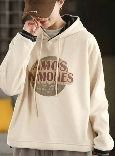 Winter Cotton Knitted Letters Printed Thick Plush Hoodies