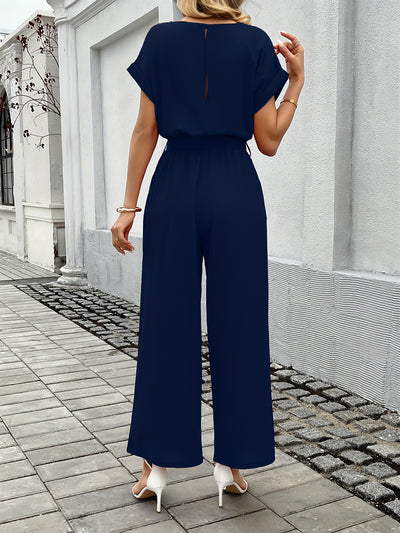 Babakud Women Elegant Solid Color Casual Lace-Up Jumpsuit