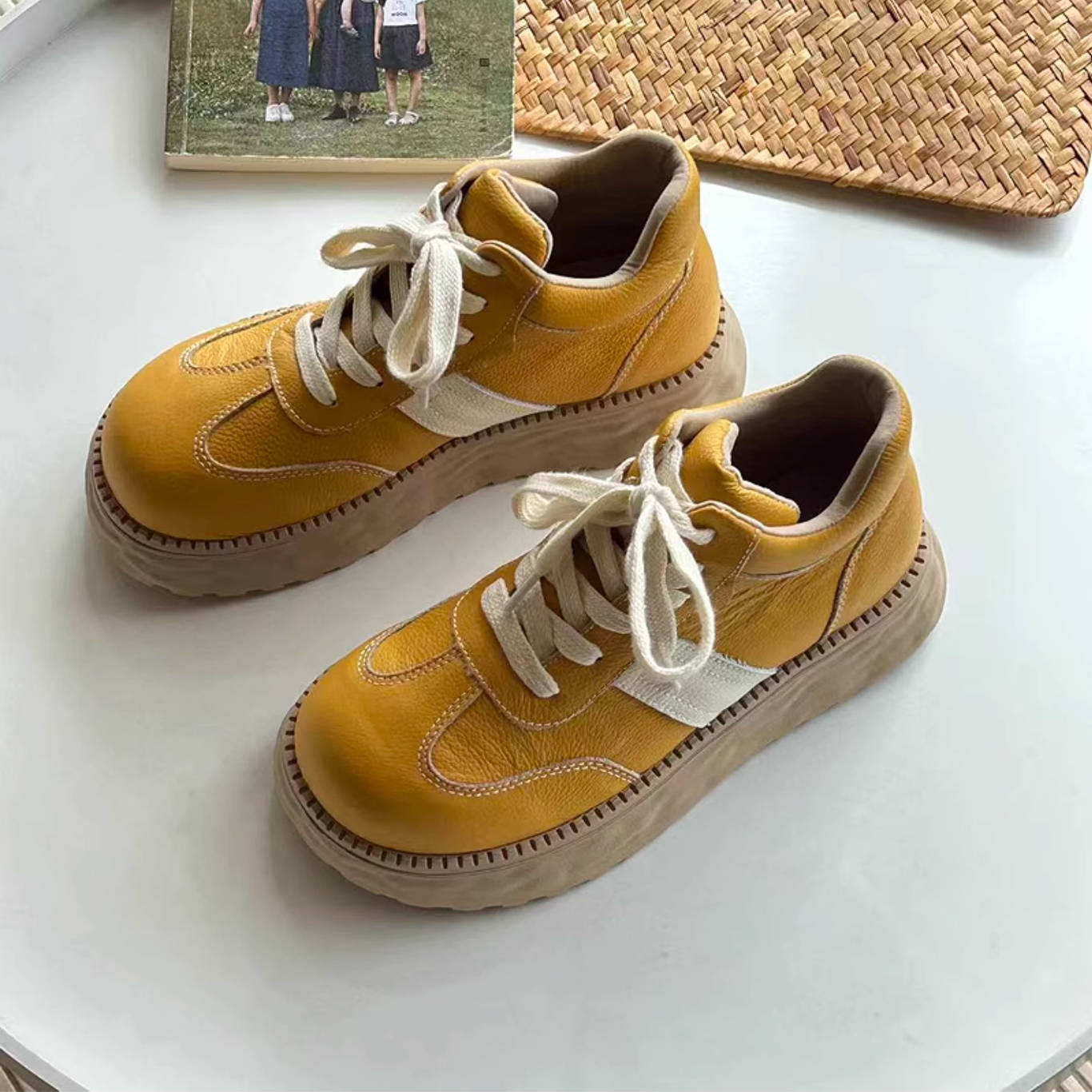 Casual Top Leather Round Toe Platform Patchwork Ankle Boots