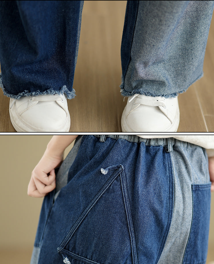 Babakud Women Spring Vintage Patchwork Denim Loose Wide-Leg Pants