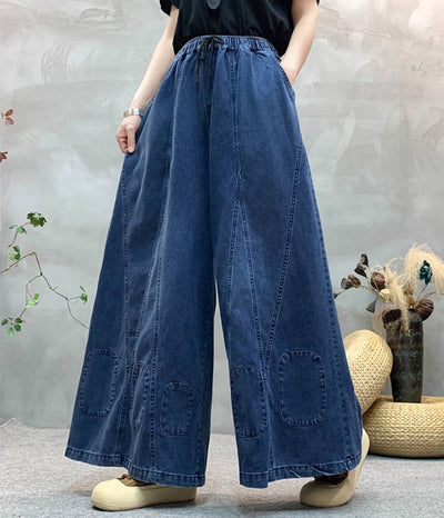 Retro Autumn Denim Loose Wide Leg Patchwork Jeans