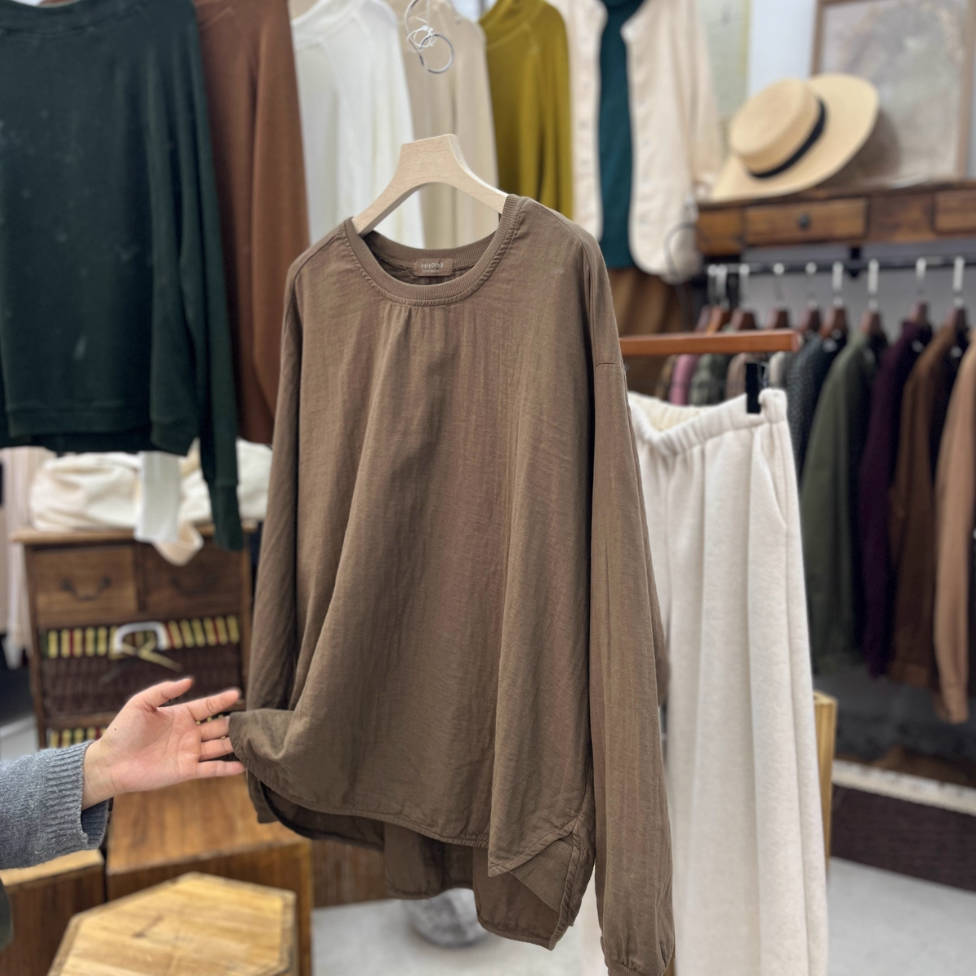 Autumn Cotton Comfortable Round Neck Solid Color Tops