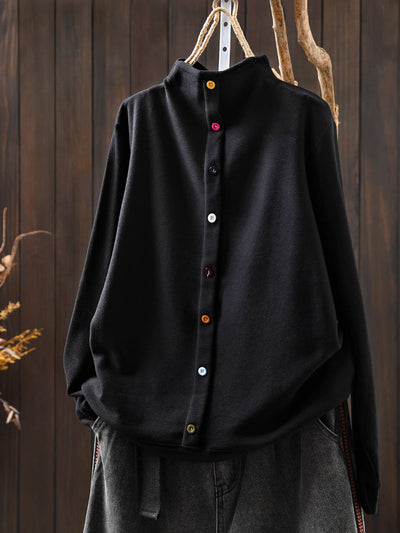 Women Warm High Neck Single-Breasted Soft Comfy Pullovers