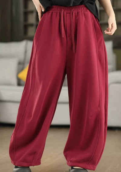 Winter Retro Cotton Thick Solid Color Fleece-Lined Casual Pants