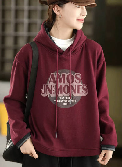 Winter Cotton Knitted Letters Printed Thick Plush Hoodies