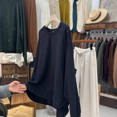 Autumn Cotton Comfortable Round Neck Solid Color Tops