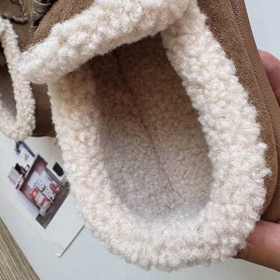 Warm Sueded Shallow Round Wide Toe Fleece-Lined Flat Shoes