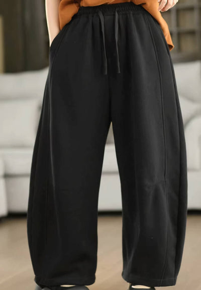 Winter Retro Cotton Thick Solid Color Fleece-Lined Casual Pants