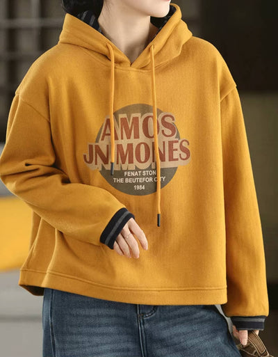 Winter Cotton Knitted Letters Printed Thick Plush Hoodies