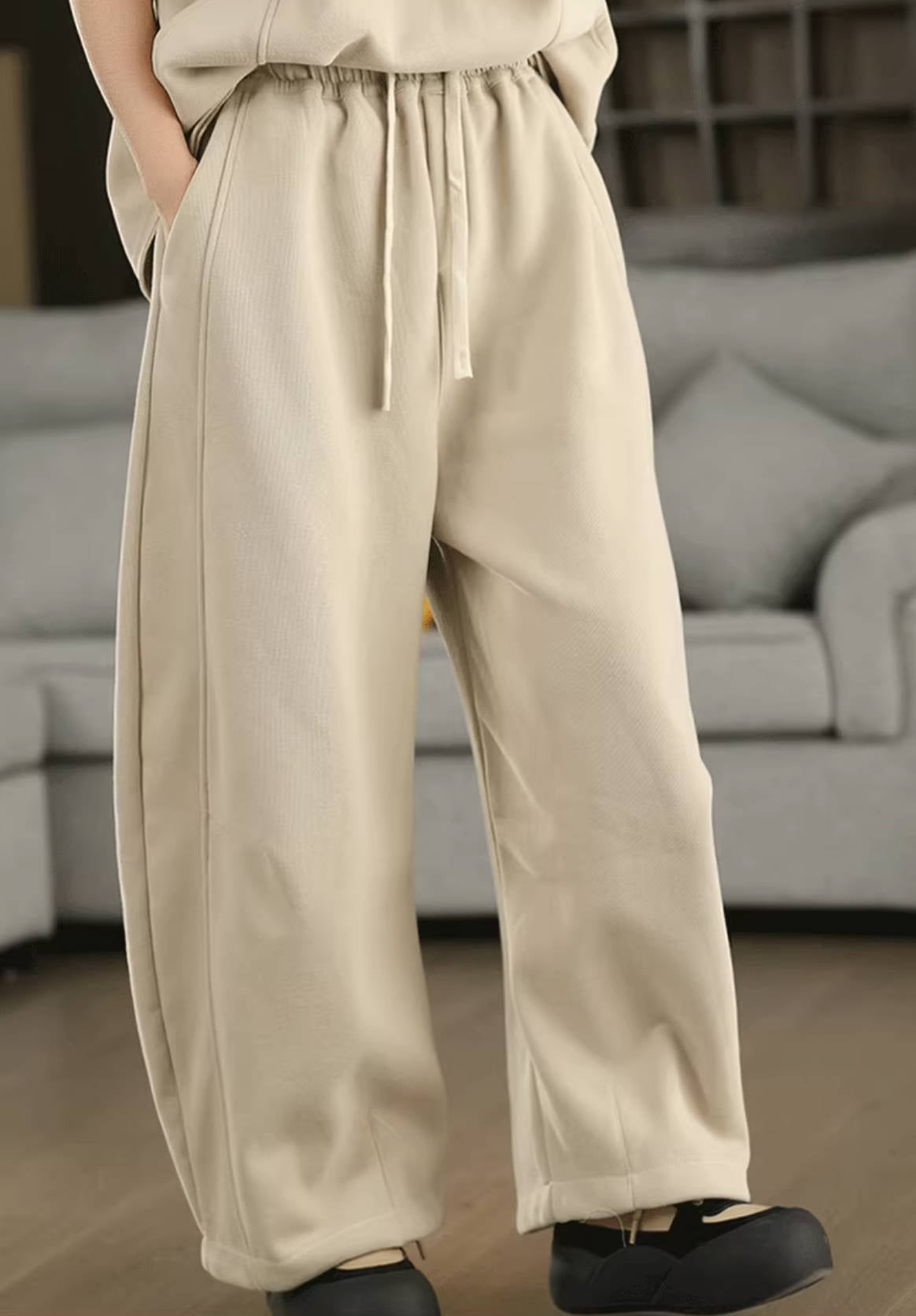 Winter Retro Cotton Thick Solid Color Fleece-Lined Casual Pants