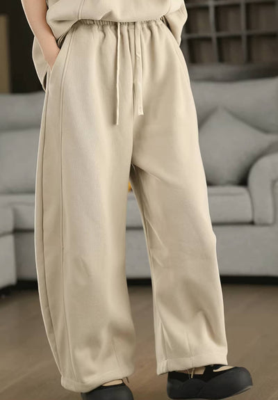 Winter Retro Cotton Thick Solid Color Fleece-Lined Casual Pants