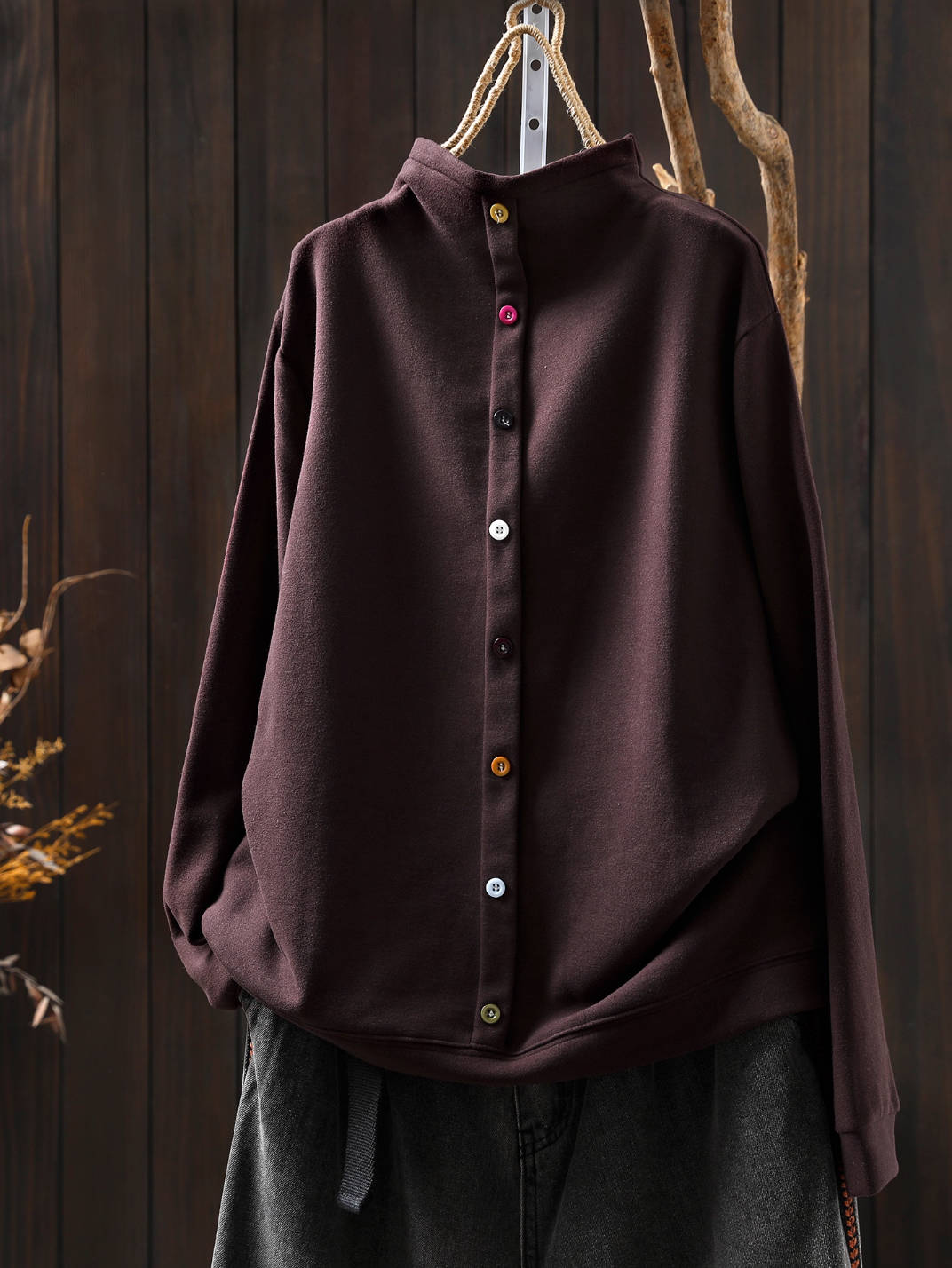 Women Warm High Neck Single-Breasted Soft Comfy Pullovers