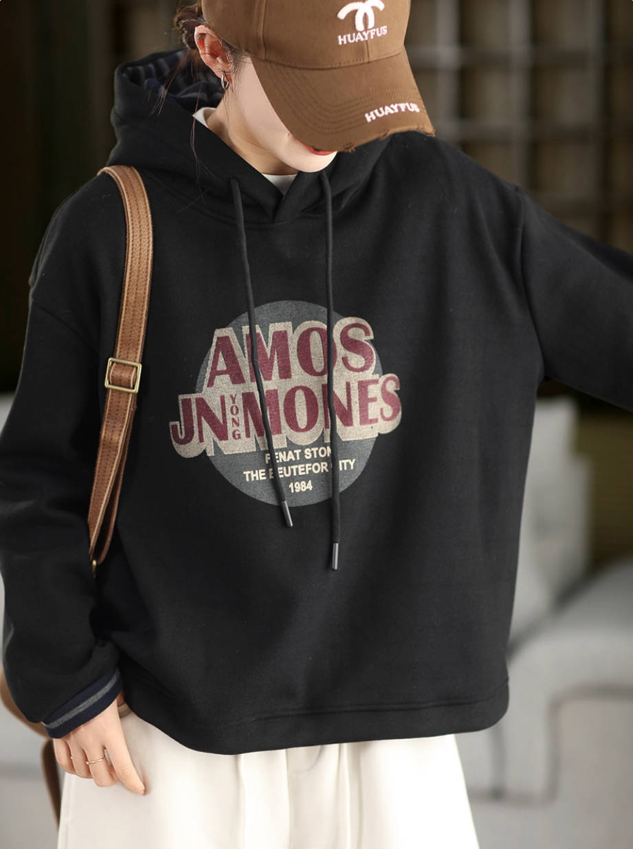 Winter Cotton Knitted Letters Printed Thick Plush Hoodies