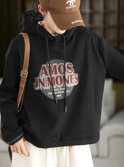 Winter Cotton Knitted Letters Printed Thick Plush Hoodies