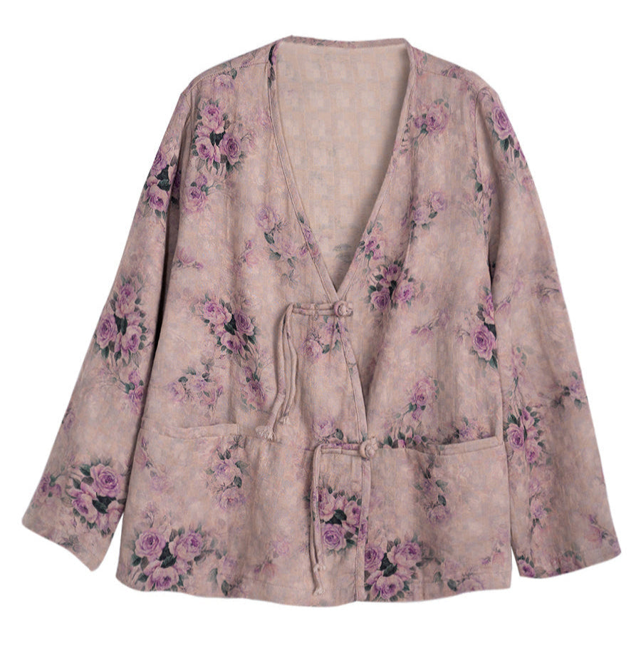 Women Spring Floral Print Cotton Long Sleeve Shirt