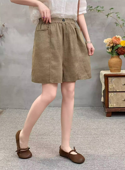 Summer Retro Ramie Comfortable High Elastic Waist Shorts