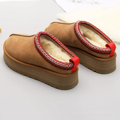 Women Winter Suede Fleece-Lined Chunky Sole Slip-On Slippers