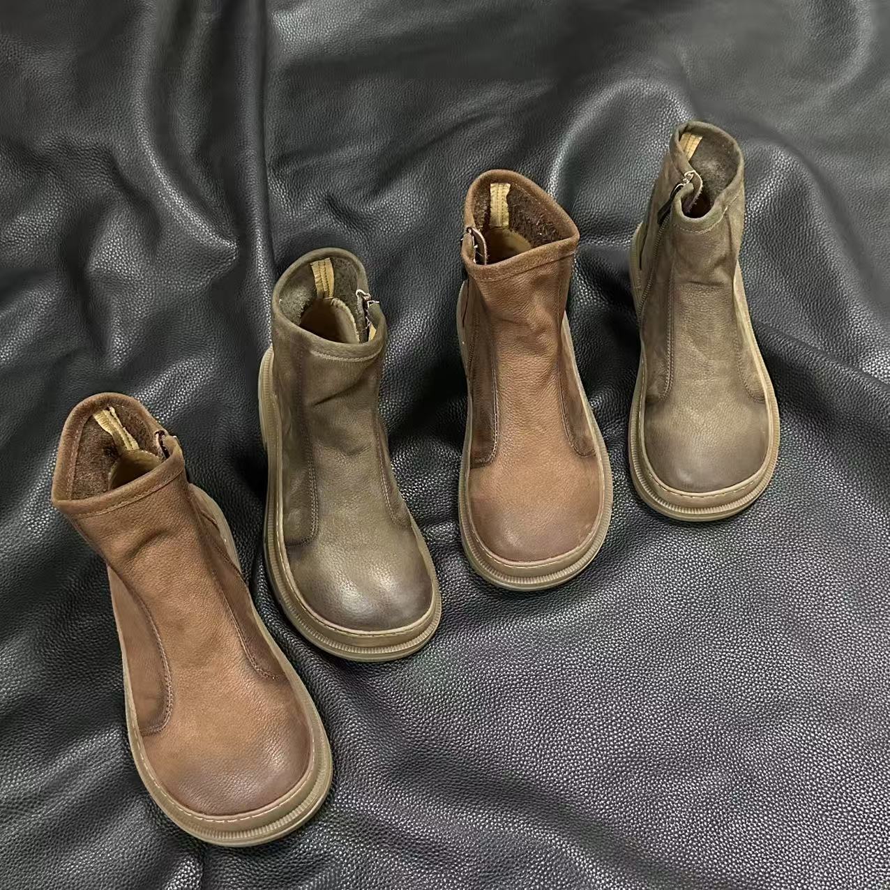 Vintage Top Leather Soft Comfy Zipper Ankle Boots