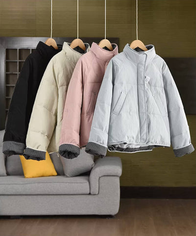 Chaqueta corta de plumón con cuello alto y cuadros de algodón cálido para invierno