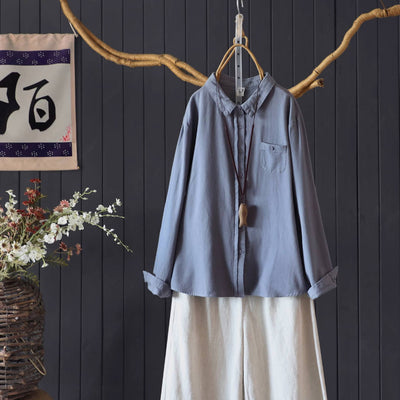 Autumn Cotton Solid Color Long Sleeves Loose Casual Shirt