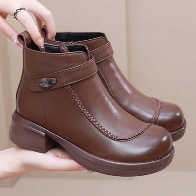 Genuine Leather Versatile Chunky Soft Sole Ankle Boots